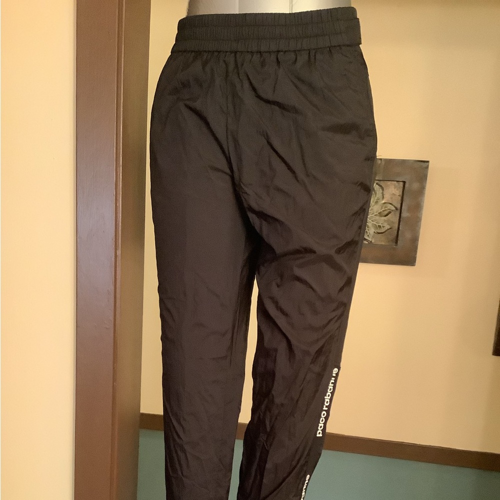 Paco Rabanne Black LOGO XS Nylon Elastic Waist Skinny Pants NWT